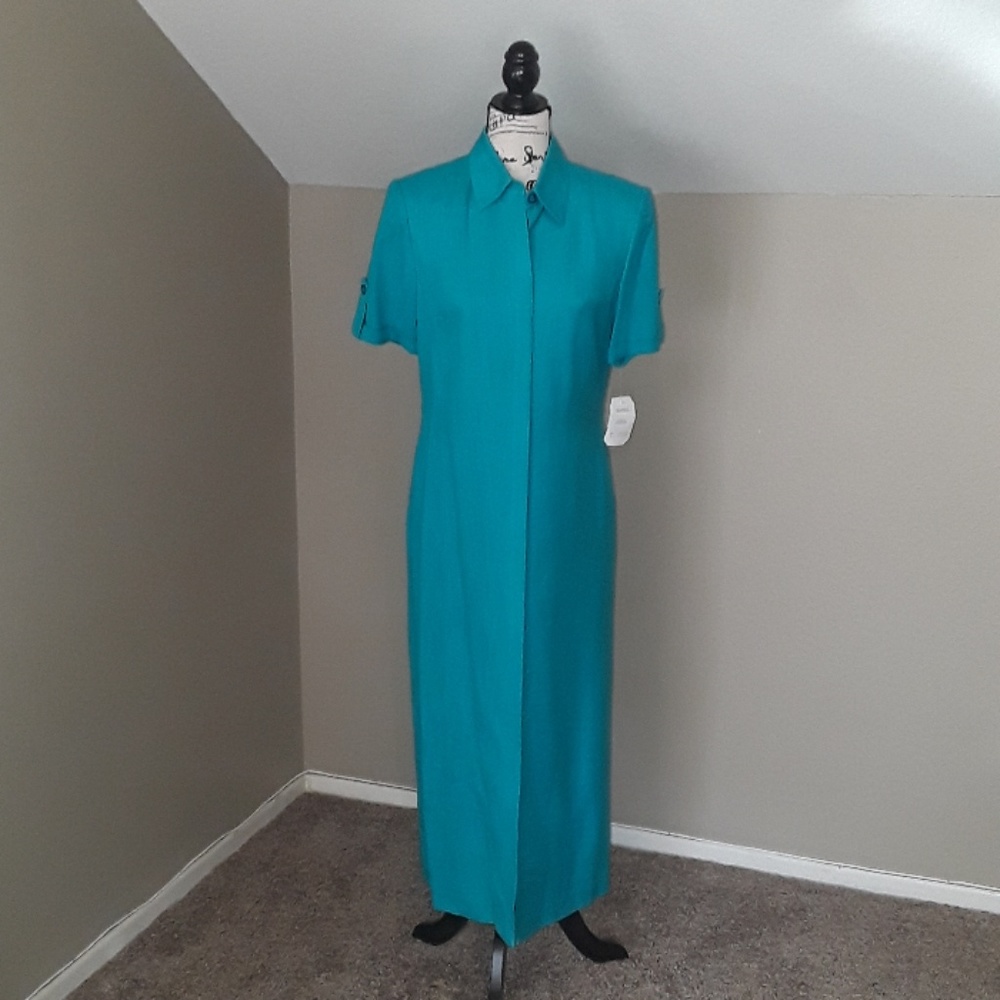 NWT, Adrianna Papell Vintage Teal Button Front Dress